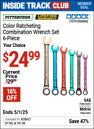 Harbor Freight Coupons, HF Coupons, 20% off - 6 Piece Color Combination Ratcheting Wrench Sets