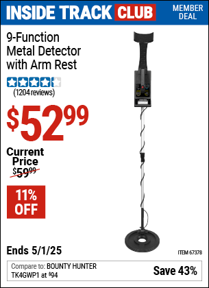 Harbor Freight Coupons, HF Coupons, 20% off - 9 Function Metal Detector With Arm Rest