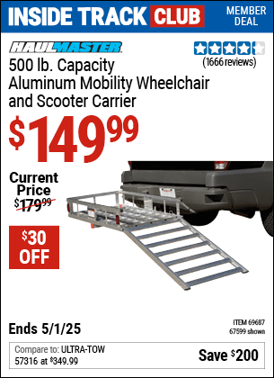 Harbor Freight Coupons, HF Coupons, 20% off - 500 Lb. Capacity Aluminum Mobility Wheelchair And Scooter Carrier
