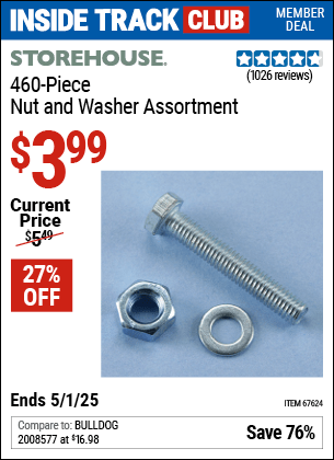 Harbor Freight Coupons, HF Coupons, 20% off - 460 Piece Nut And Washer Assortment