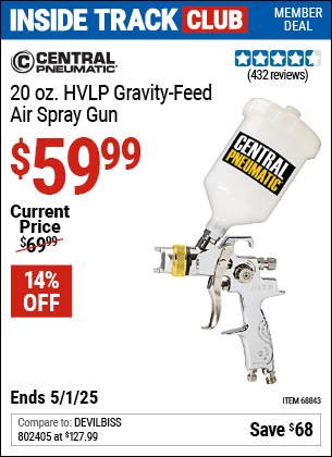 Harbor Freight Coupons, HF Coupons, 20% off - 20 Oz. Professional Hvlp Gravity Feed Air Spray Gun