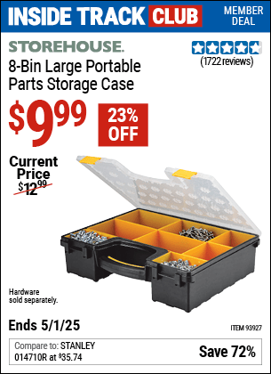 Harbor Freight Coupons, HF Coupons, 20% off - 8 Bin Large Portable Parts Storage Case