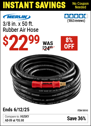 Harbor Freight Coupons, HF Coupons, 20% off - MERLIN 3/8 in. x 50 ft. Rubber Air Hose 