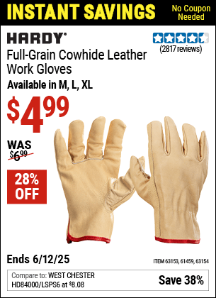 Harbor Freight Coupons, HF Coupons, 20% off - Full Grain Leather Work Gloves - Large