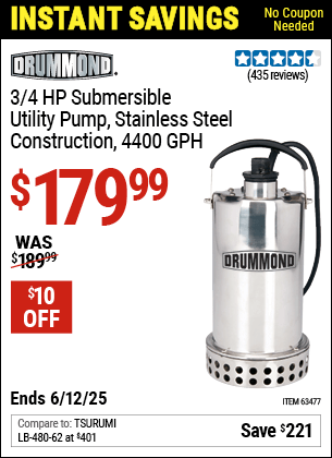 Harbor Freight Coupons, HF Coupons, 20% off - 3/4 Hp Submersible Utility Pump