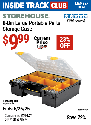 Harbor Freight Coupons, HF Coupons, 20% off - 8 Bin Large Portable Parts Storage Case