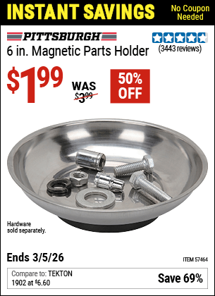 Harbor Freight Coupons, HF Coupons, 20% off - 6 in. Magnetic Parts Holder