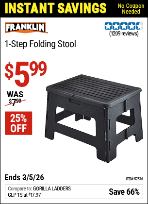 Harbor Freight Coupons, HF Coupons, 20% off - One-Step Folding Stool - Black