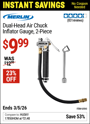 Harbor Freight Coupons, HF Coupons, 20% off - 2 Piece Dual Head Air Chuck Inflator Gauge