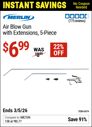 Harbor Freight Coupons, HF Coupons, 20% off - Merlin Air Blow Gun With 2 Ft. Extension