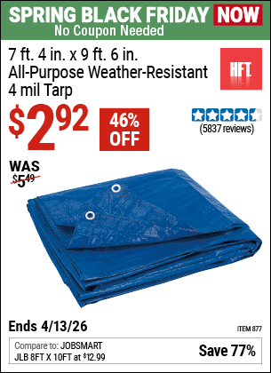 Harbor Freight Coupons, HF Coupons, 20% off - HFT 7 ft. 4 in. x 9 ft. 6 in. Blue All Purpose/Weather Resistant Tarp for $2.99