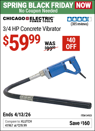 Harbor Freight Coupons, HF Coupons, 20% off - 3/4 Hp Concrete Vibrator