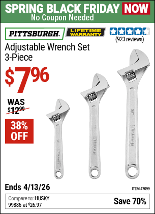 Harbor Freight Coupons, HF Coupons, 20% off - 3 Piece Adjustable Wrench Set