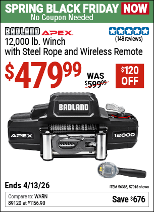 Harbor Freight Coupons, HF Coupons, 20% off - Badland Apex 12,000 Lb. Truck/suv Winch