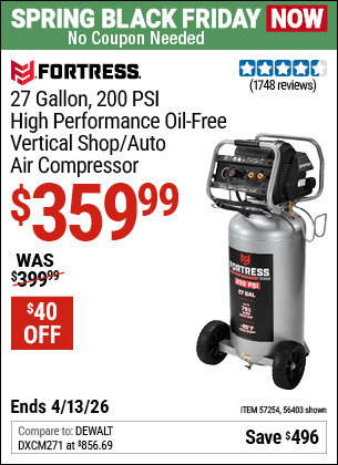 Harbor Freight Coupons, HF Coupons, 20% off - Fortress 27 Gallon Oil-free Professional Air Compressor