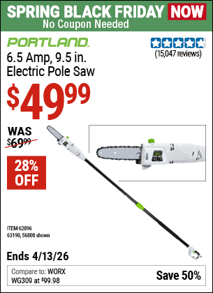 Harbor Freight Coupons, HF Coupons, 20% off - 7 Amp 1.5 Hp Electric Pole Saw