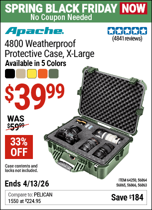 Harbor Freight Coupons, HF Coupons, 20% off - APACHE 4800 Weatherproof Protective Case for $43.99