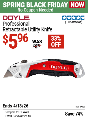 Harbor Freight Coupons, HF Coupons, 20% off - DOYLE Professional Retractable Utility Knife 