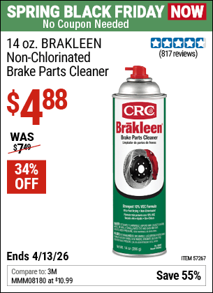 Harbor Freight Coupons, HF Coupons, 20% off - 14 Oz. Brakleen Non-Chlorinated Brake Parts Cleaner
