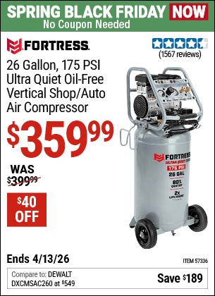 Harbor Freight Coupons, HF Coupons, 20% off - 26 Gallon  175 PSI Ultra Quiet Vertical Shop/Auto Air Compressor