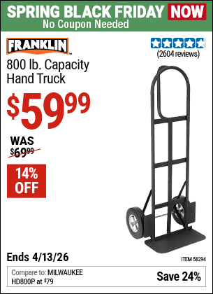 Harbor Freight Coupons, HF Coupons, 20% off - FRANKLIN 800 lb. Capacity Hand Truck 