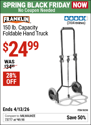 Harbor Freight Coupons, HF Coupons, 20% off - FRANKLIN 150 lb. Capacity Foldable Hand Truck 