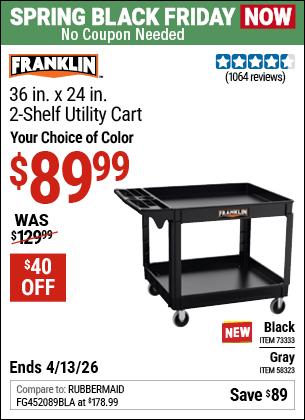 Harbor Freight Coupons, HF Coupons, 20% off - FRANKLIN 36 in. x 24 in. Polypropylene Industrial Service Cart 
