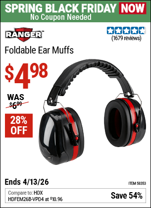 Harbor Freight Coupons, HF Coupons, 20% off - RANGER Foldable Ear Muffs for $5.99