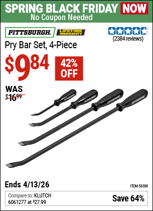 Harbor Freight Coupons, HF Coupons, 20% off - PITTSBURGH Pry Bar Set 