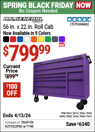 Harbor Freight Coupons, HF Coupons, 20% off - U.S. GENERAL 56 in. Roller Cabinet. Red for $749.99
