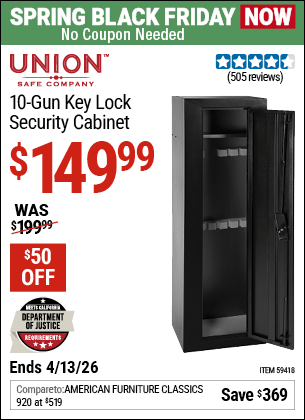 Harbor Freight Coupons, HF Coupons, 20% off - UNION SAFE COMPANY 10 Gun Key Lock Security Cabinet for $169.99