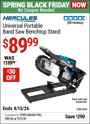 Harbor Freight Coupons, HF Coupons, 20% off - HERCULES Universal Portable Band Saw Benchtop Stand 