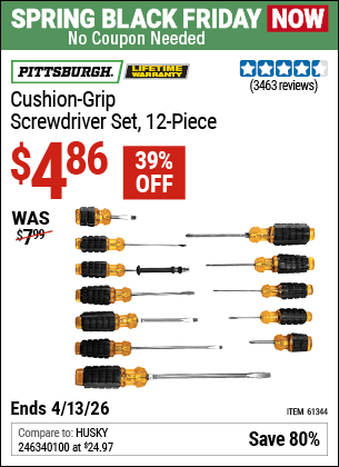 Harbor Freight Coupons, HF Coupons, 20% off - 12 Piece Cushion Grip Screwdriver Set