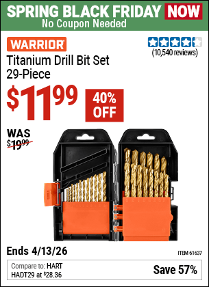 Harbor Freight Coupons, HF Coupons, 20% off - 29 Piece Titanium Drill Bit Set
