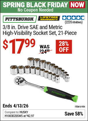 Harbor Freight Coupons, HF Coupons, 20% off - 21 Piece 3/8