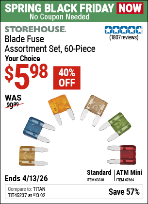Harbor Freight Coupons, HF Coupons, 20% off - 60 Piece Fuse Sets Atc Blade Atm Blade