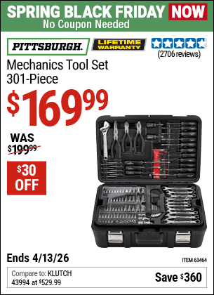 Harbor Freight Coupons, HF Coupons, 20% off - 301 Piece Master Mechanic's Tool Kit