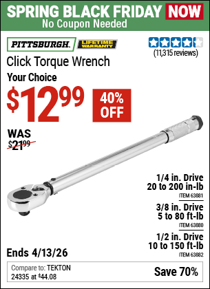 Harbor Freight Coupons, HF Coupons, 20% off - Click-type Torque Wrenches