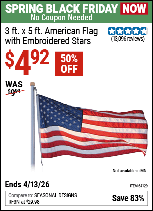 Harbor Freight Coupons, HF Coupons, 20% off - 3 Ft. X 5 Ft. American Flag With Embroidered Stars