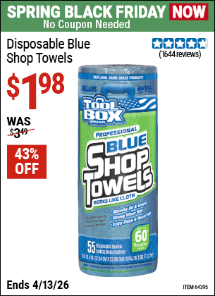 Harbor Freight Coupons, HF Coupons, 20% off - Disposable Blue Shop Towels