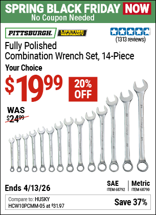 Harbor Freight Coupons, HF Coupons, 20% off - 14 Piece Fully Polished Combination Wrench Sets