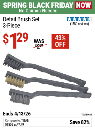 Harbor Freight Coupons, HF Coupons, 20% off - 3 Piece Detail Brush Set