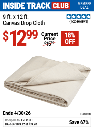 Harbor Freight Coupons, HF Coupons, 20% off - 9 Ft. X 12 Ft. Canvas Drop Cloth