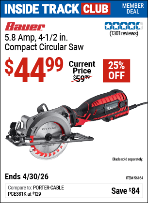 Harbor Freight Coupons, HF Coupons, 20% off - 4-1/2 In. 5.8 Amp Compact Circular Saw