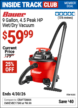 Harbor Freight Coupons, HF Coupons, 20% off - 9 Gallon Wet/dry Vacuum