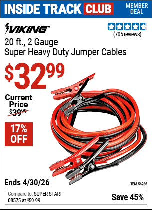 Harbor Freight Coupons, HF Coupons, 20% off - 20 Ft., 2 Gauge Heavy Duty Booster Cables