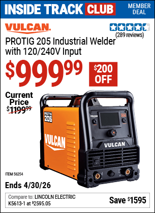 Harbor Freight Coupons, HF Coupons, 20% off - Vulcan Protig 205 Industrial Welder With 120/240 Volt Input