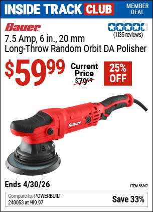 Harbor Freight Coupons, HF Coupons, 20% off - Corded 20mm Long-Throw Random Orbit 6 in. DA Polisher