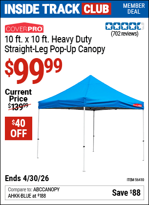 Harbor Freight Coupons, HF Coupons, 20% off - 10ft.x10ft. Heavy Duty Straight Leg Pop-up Canopy