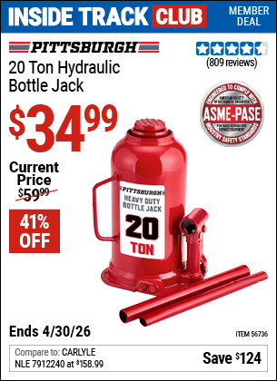 Harbor Freight Coupons, HF Coupons, 20% off - 20 Ton Hydraulic Bottle Jack
